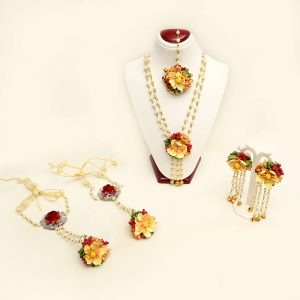 Myindiecraft Redish Yellow Flower Jewelry – Long Set