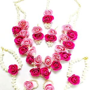 Myindiecraft Pink Flower Pearl Jewellery Set