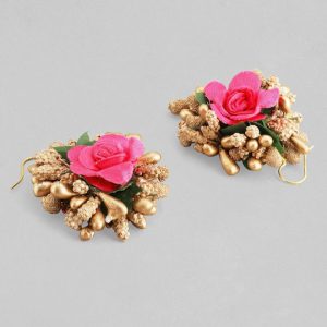 Myindiecraft Women Pink ; Green Floral Jewellery Set
