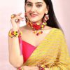 Myindiecraft Yellow & Pink Floral Jewellery Set