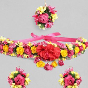 Myindiecraft Yellow and Pink Floral Jewellery Set