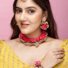 Myindiecrafts Women Pink & Green Floral Jewellery Set