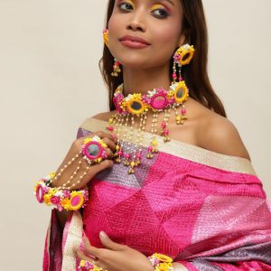 Myindiecraft Multicolor Mirror Floral Jewellery Set