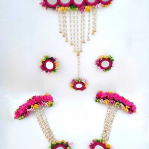 Myindiecraft Pink Mirror Floral Jewellery Set