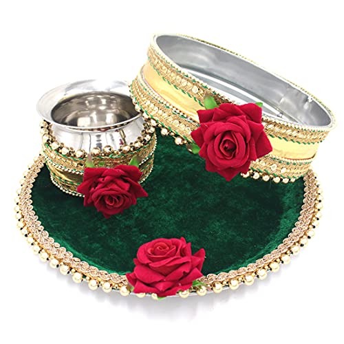 MYINDIECRAFTS Karvachauth Pooja thali set Stainless Steel Stainless Steel