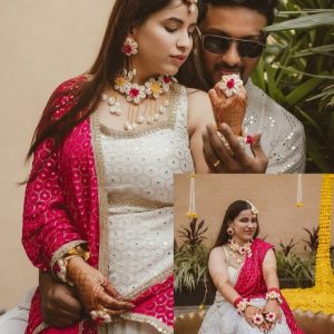 Myindiecraft Bridal Shells Floral Jewellery set with Anklets for Mehendi function