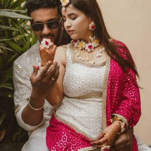 Myindiecraft Bridal Shells Floral Jewellery set with Anklets for Mehendi function