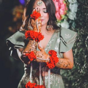 Myindiecraft Floral Red Rose Hathphool Bracelets attached to Ring & Kaleere / Bridal set for Mehendi ceremony